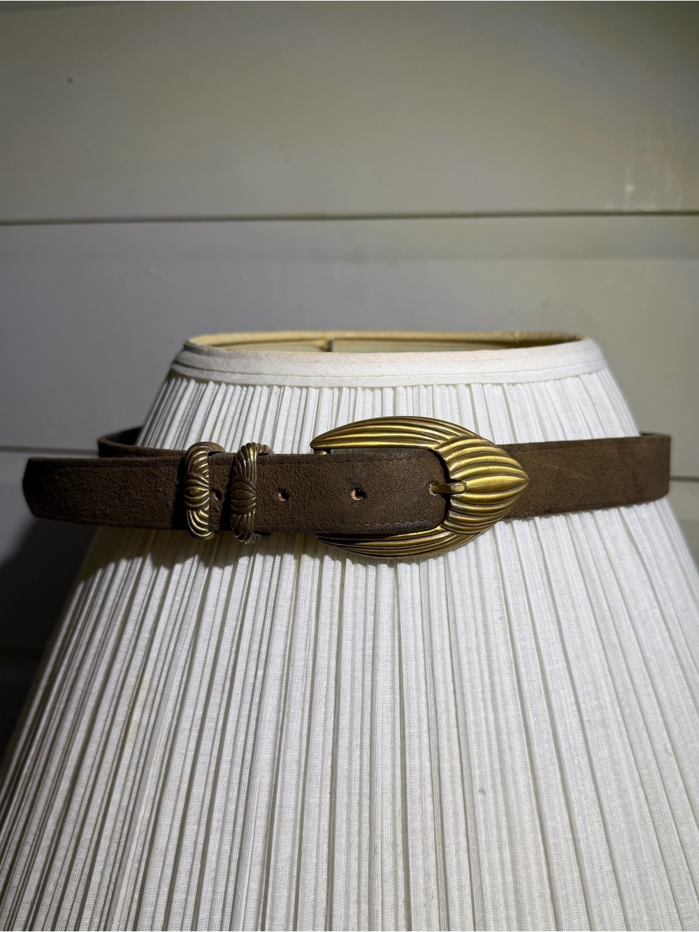 Vintage Classic Brown Suede Belt with Brass Buckle M-L